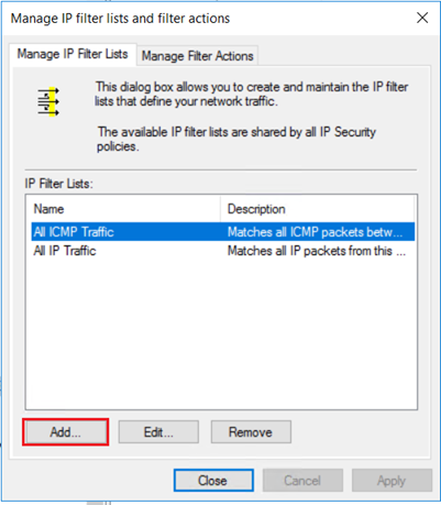 Screenshot of adding a new IP filter list.