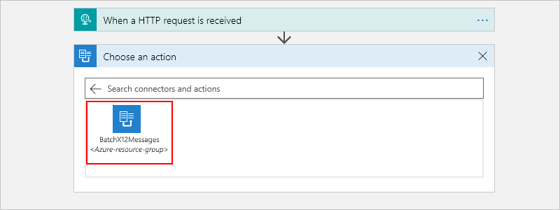 Select "batch receiver" logic app