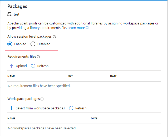 enable session level packages