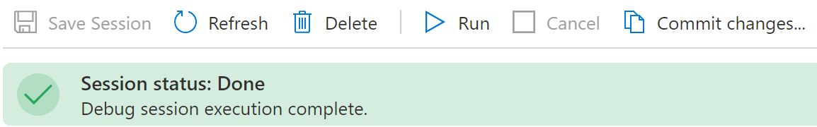 Screenshot of the Debug Session control buttons.