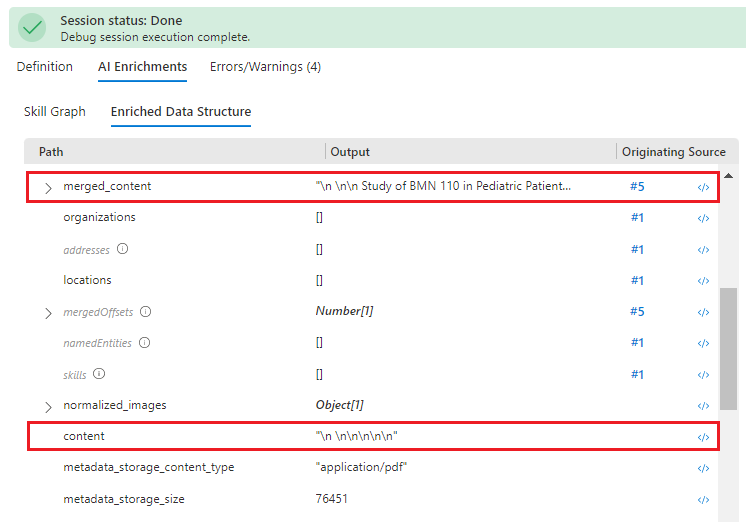 Screenshot of Enriched Data Structure.