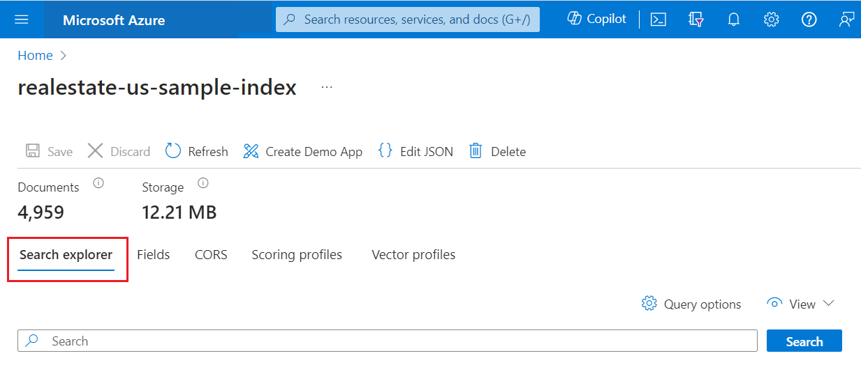 Screenshot of the Search explorer tab.