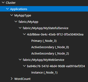 Service Fabric Explorer application view