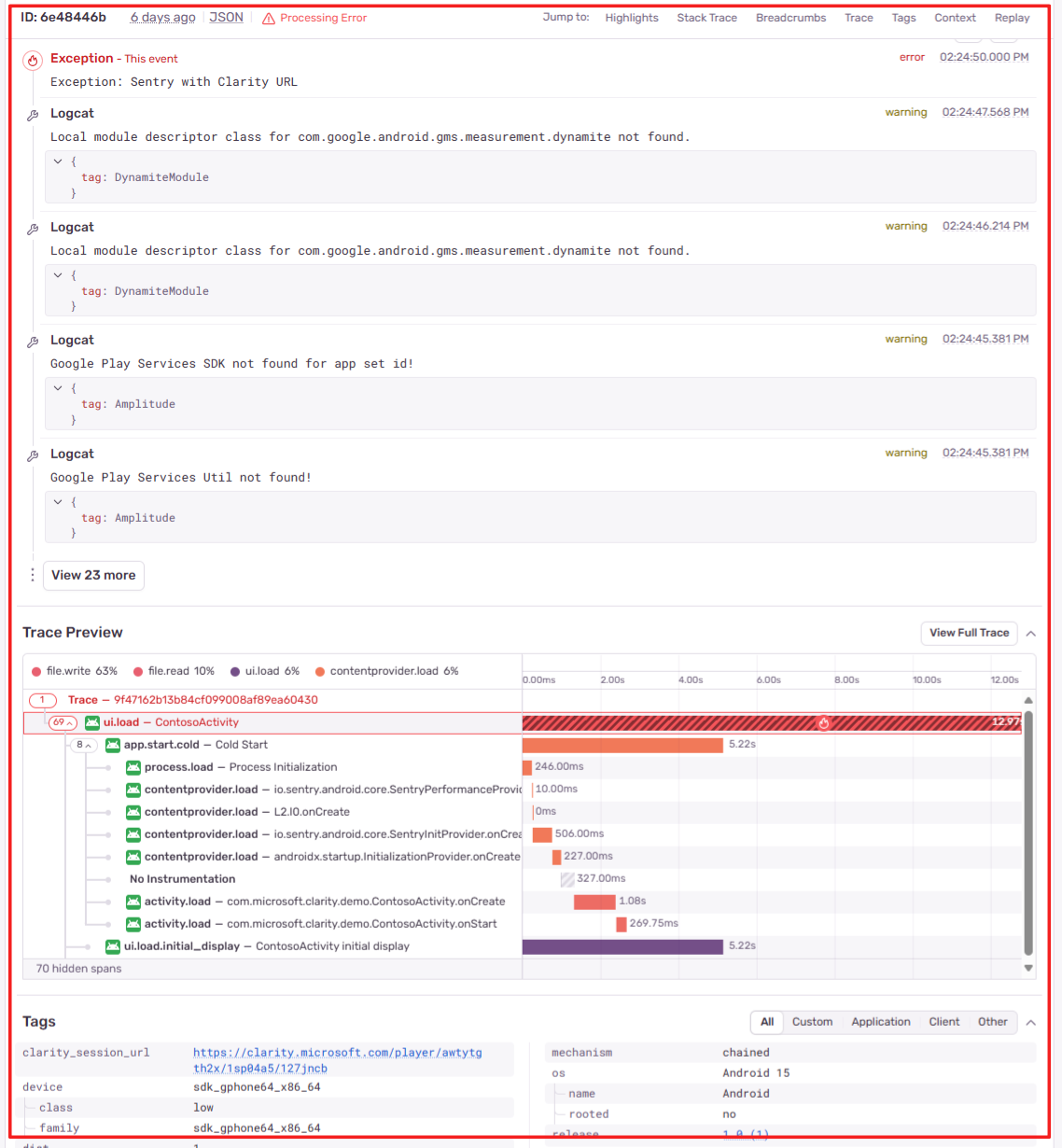 Sentry event with Clarity