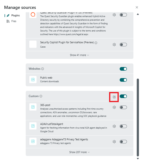 Screenshot of Custom section of plugin.