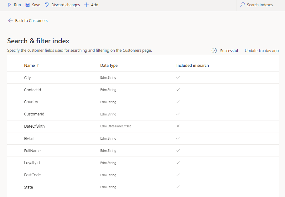 Stránka indexu vyhľadávania a filtrovania.