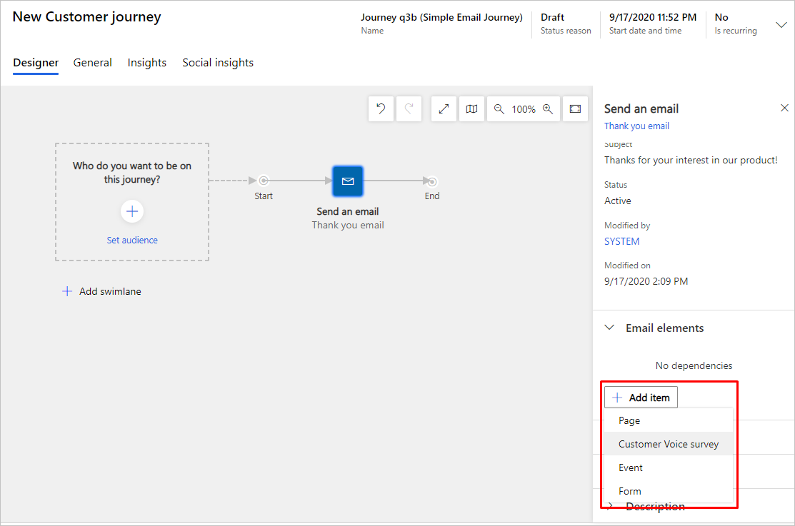 Pridajte Dynamics 365 Customer Voice prieskum.