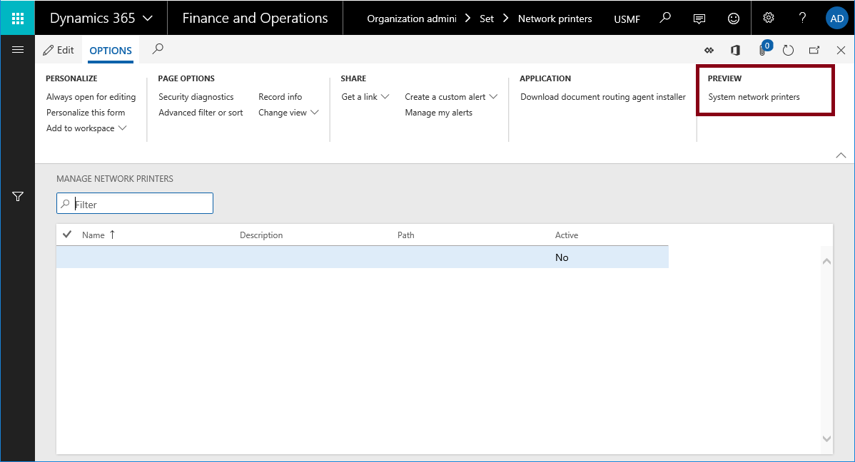 Screenshot of the Preview group on the Action Pane.