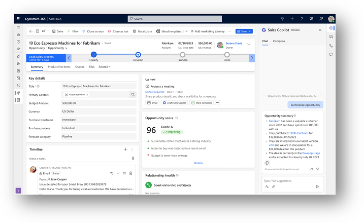 Screenshot showing an opportunity summary