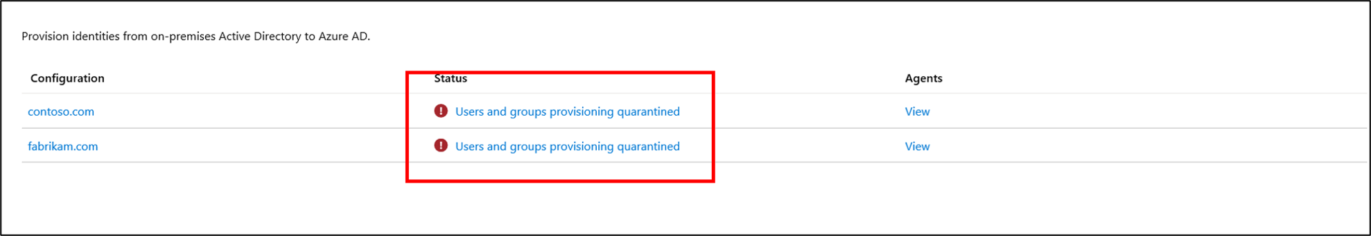 Screenshot that shows the quarantine status.