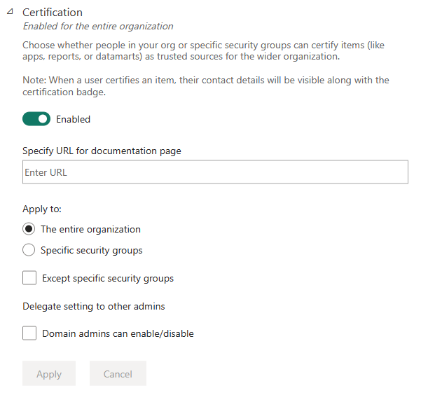 Snímka obrazovky znázorňujúca nastavenie sémantického modelu a certifikácie toku údajov.