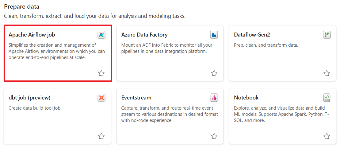 Snímka obrazovky s výberom položky Apache Airflow Job .