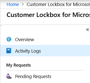 Snímka obrazovky znázorňujúca denníky aktivity v customer lockbox pre Microsoft Azure.