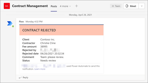 Flow adaptive card to reject.