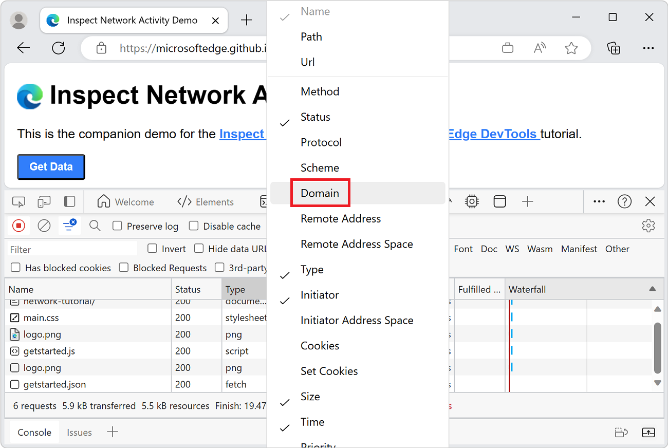 Enable the Domain column