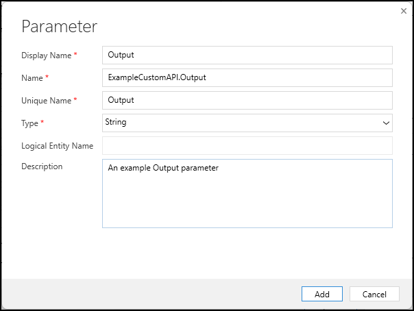 Custom API Response Property Create form