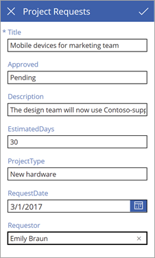 Formulár úprav Project Requests.