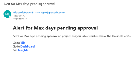 Výstražný e-mail z Power BI.