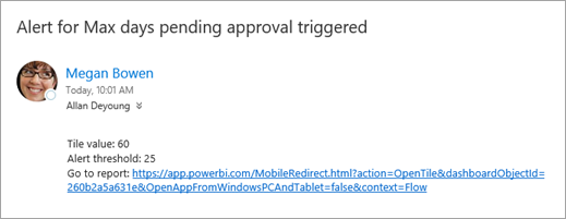 Výstražný e-mail z Power Automate.