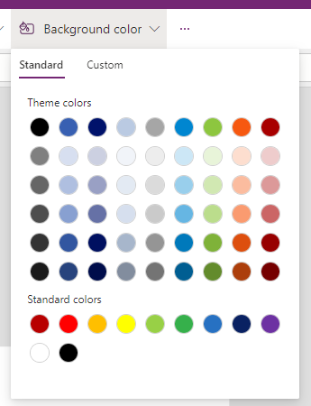 Snímka obrazovky, ktorá ukazuje, kde na paneli príkazov vybrať farbu pozadia.