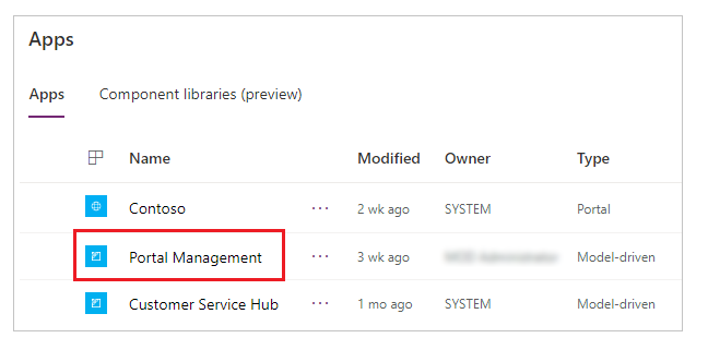 Vyberte aplikáciu Správa portálu.