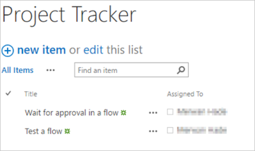 Obrázok zoznamu Sledovanie projektu v službe SharePoint.