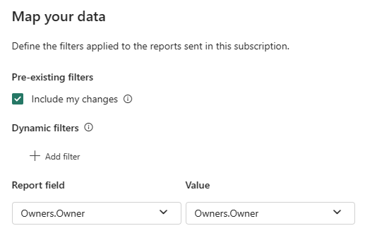 Snímka obrazovky služba Power BI zobrazujúca obrazovku Mapovať údaje.