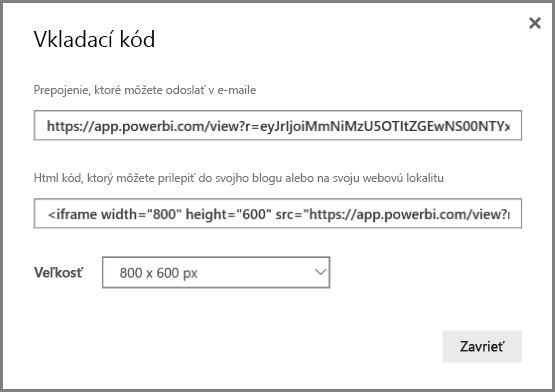 Screenshot of Embed code dialog box.