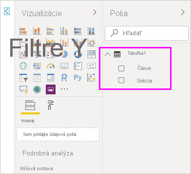 Screenshot shows the table created with the two fields loaded into Power BI Desktop.