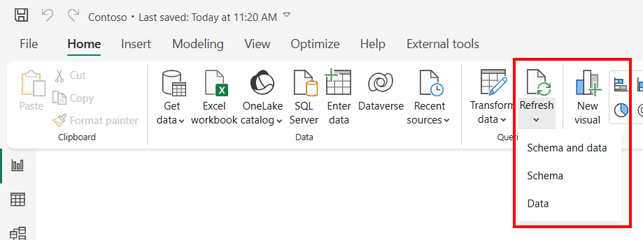 Snímka obrazovky s možnosťami obnovenia aplikácie Power BI Desktop.