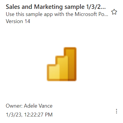 Screenshot of the Sales and Marketing app card with the owner name, date, and time.