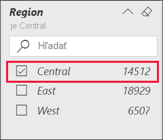 Screenshot of the Region filter expanded, and the Central option selected.