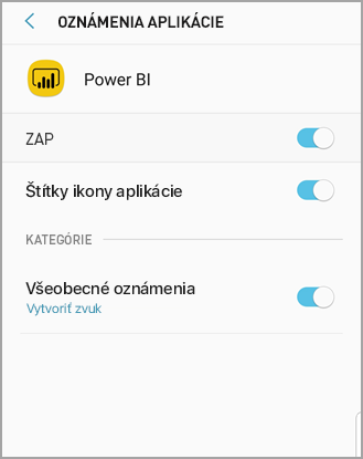 Screenshot shows an Android phone screen titled Power B I where you can allow and manage notifications.