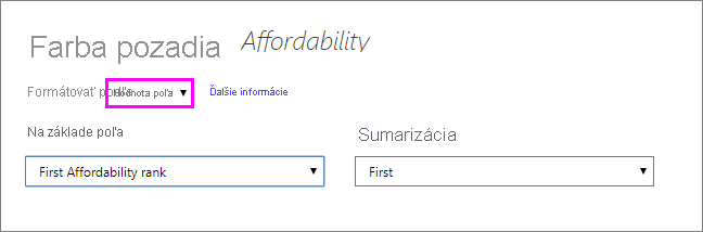 Dialog of Format style for background color of Affordability column: Format style drop down is set to Field value.