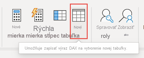 Snímka obrazovky s ikonou Nová tabuľka.