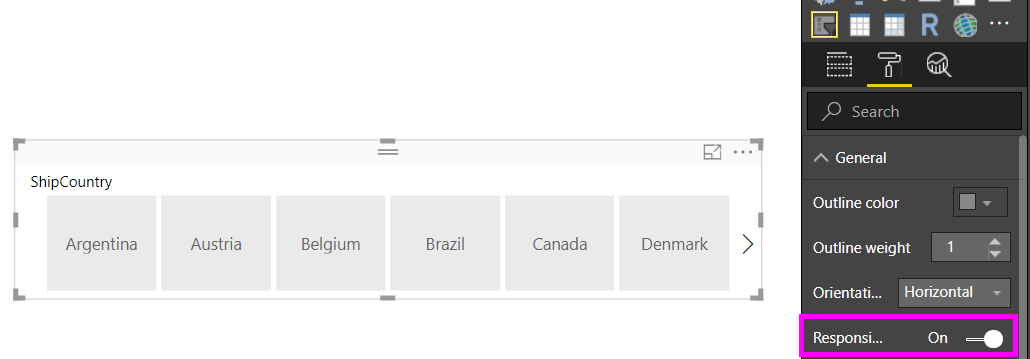 Snímka obrazovky znázorňuje, že rýchly filter je teraz flexibilný v služba Power BI.