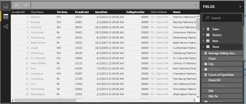 Screenshot showing Data view in Power BI Desktop.