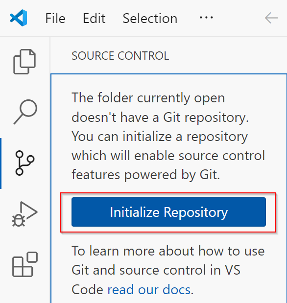 Obrázok znázorňujúci inicializáciu odkladacieho priestoru v nástroji VS Code.