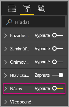 Snímka obrazovky tably vizualizácií s vypnutým prepínačom Názov 