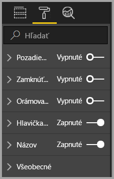 Snímka obrazovky zobrazujúca všeobecné možnosti formátovania a formátovania vizuálov na table formátovania.