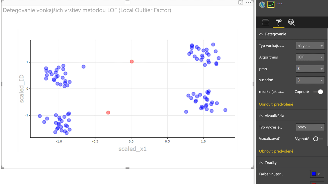 Snímka obrazovky znázorňuje detekciu odchýlok.