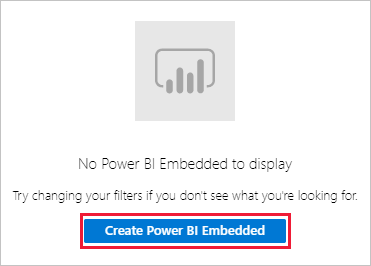 Screenshot with the create Power BI Embedded button highlighted.