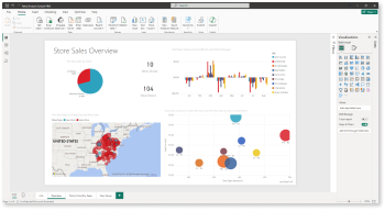 Snímka obrazovky zobrazujúca ukážku analýzy maloobchodu otvorenú v zobrazení zostavy v služba Power BI.