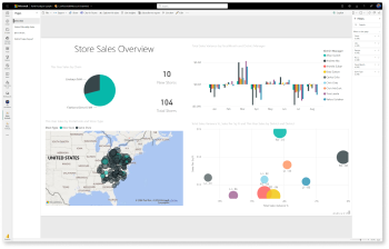 Snímka obrazovky zobrazujúca ukážku analýzy maloobchodu otvorenú v zobrazení zostavy v služba Power BI.