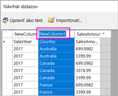 Screenshot of the column name selection.