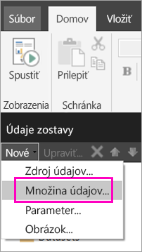 Screenshot of the Dataset option in the Report Data pane.