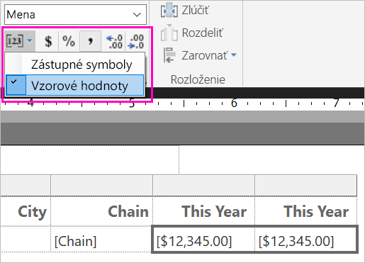 Screenshot of sample values for formatting.