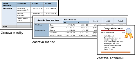 Screenshot of Report Builder table, matrix, and list reports.