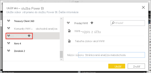 Screenshot showing Save as to the Power BI service.