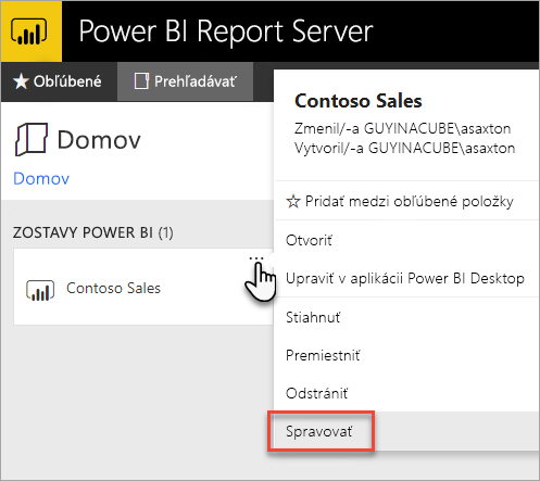 Select Manage from the Power BI report context menu